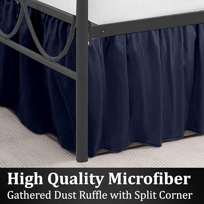 SKY BEDDINGS - Twin Size Ruffled Bed Skirt with Split Corners - 12 Inch Drop Dust Ruffle Bed Skirt with Platform Three Sided Coverage - 100% Microfiber, Navy Blue