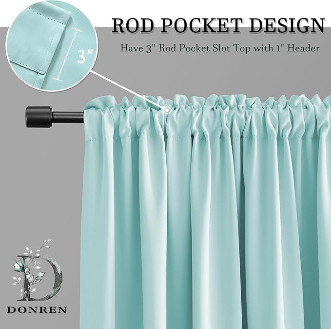 DONREN 2 Panels Blackout Curtain Panels for Bedroom - Room Darkening Thermal Insulated Drapes with Rod Pocket(Aqua,42 by 84 Inch)