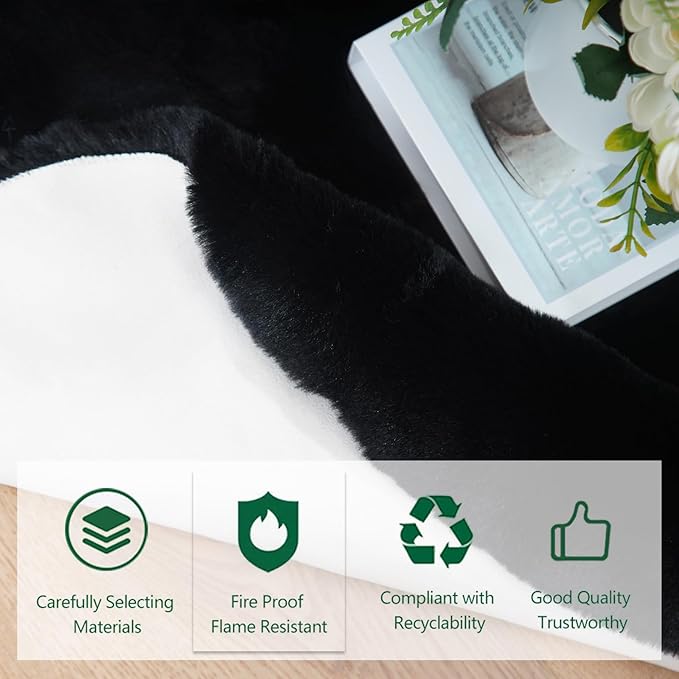 Latepis Faux Rabbit Fur 3x5 Area Rug Fluffy Black Rugs Machine Washable Shag Rug for Living Room Furry Throw Bedside Rugs Room Carpet for Nursery Floor