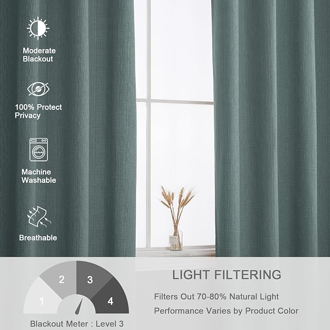 Jacquard Linen Curtains 108 inch Length 2 Panels Thick Faux Linen Blended Window Drapes Burlap Textured Curtains with Grommet for Living Room Bedroom Farmhouse (52x108 Lake Blue) Natural