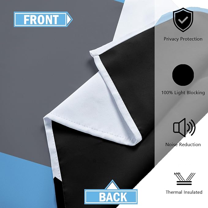 Light Blue 100% Blackout Curtains for Bedroom 63 inch Length 2 Panels Set White Grey Modern Abstract Geometric Black Out Curtains Insulated Room Darkening Window Drapes for Living Room, 52Wx63L