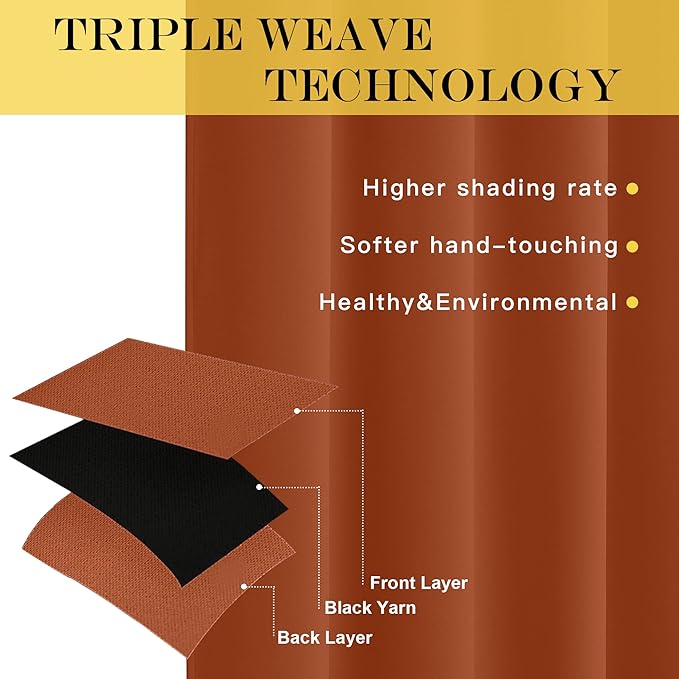 NICETOWN Blackout Room Divider Curtains for Sliding Glass Doors 102 Inches Long 1 Panel, Extra Wide Curtains for Doorway Patio Bedroom Living Room (Burnt Orange, 80Wx102L, 1 Panel)