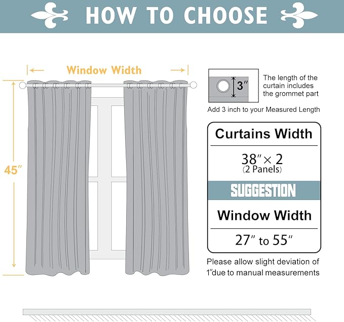 ChrisDowa Blackout Curtains 45 inches Long for Bedroom - 2 Panels Set Grommet Thermal Insulated Room Darkening Curtains for Living Room (Grey, 38 x 45 Inch)