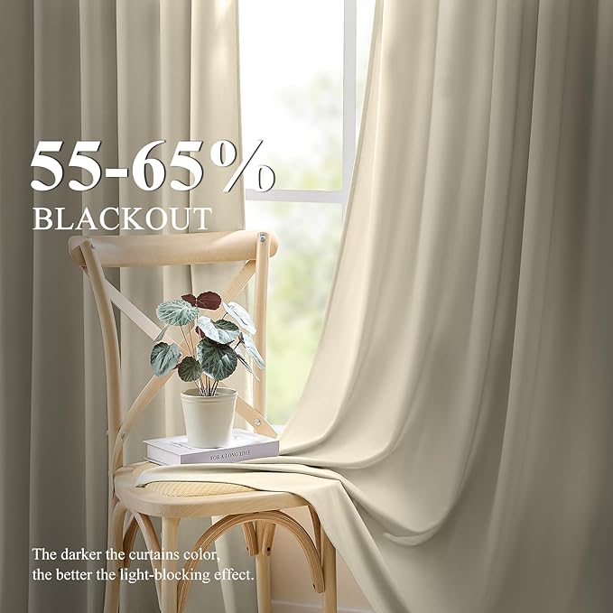 Velvet Curtains 108 Inches Long for Living Room, Luxury Room Darkening Thermal Insulated Soft Heavy Velvet Curtain Privacy Drapes for Home Office, Back Tab Rod Pocket, Ivory, W52 x L108, 2 Panels