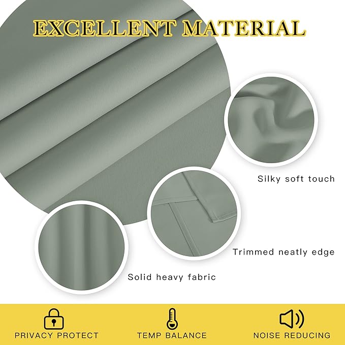 NICETOWN Blackout Drapery Curtain Panel 90 inches Long - Window Treatment Thermal Insulated Grommet Blackout Curtain/Drape for Bedroom Living Room (Sage Green, 1 Panel, 46 by 90 inches)