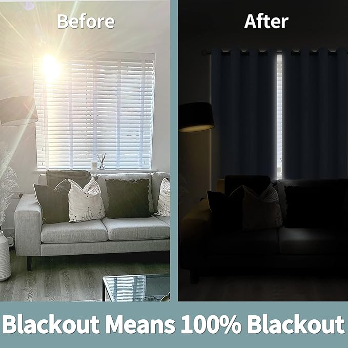 BGment 100% Blackout Curtains 108 Inch Long 2 Panles Set, Thermal Insulated Total Light Locking Soundproof Grommet Curtains & Drapes for Living Room with Black Liner, 52 Inch Wide Each, Aqua