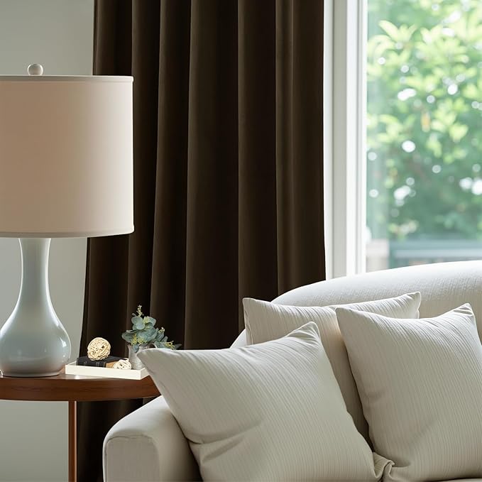 Brown Velvet Curtains Extra Long Room Darkening Drapes Super Soft Elegant Thermal Insulated Soundproof Privacy Window Curtains for Bedroom Living Room, Back Tab Rod Pocket, W52 x L108, 2 Panels