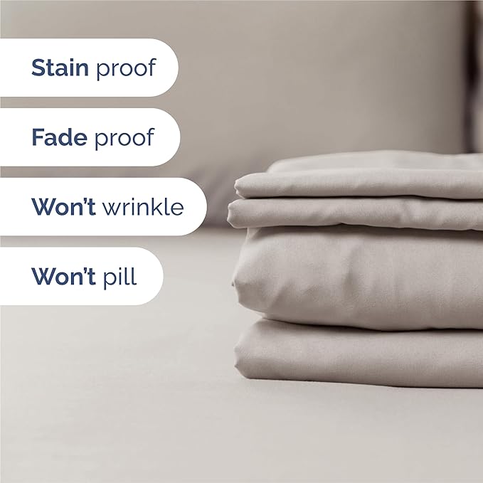 Split King 7 Piece Sheet Set - Cooling & Breathable - Hotel Luxury Bedding, Includes Fitted Sheets for Women, Men, Kids & Teens - 1 Flat, 2 Fitted Sheets, 4 Pillowcases w/Deep Pockets - Light Grey