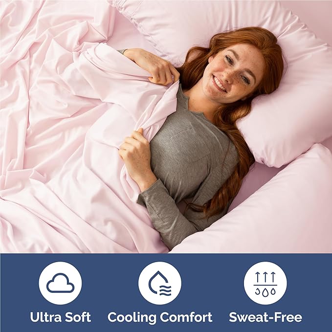 Twin XL 4 Piece Sheet Set - Cooling & Breathable - Hotel Luxury Bedding, Includes Fitted Sheet for Women, Men, Kids & Teens - 1 Flat, 1 Fitted Sheet, 2 Pillowcases w/Deep Pockets - Lavender Pink