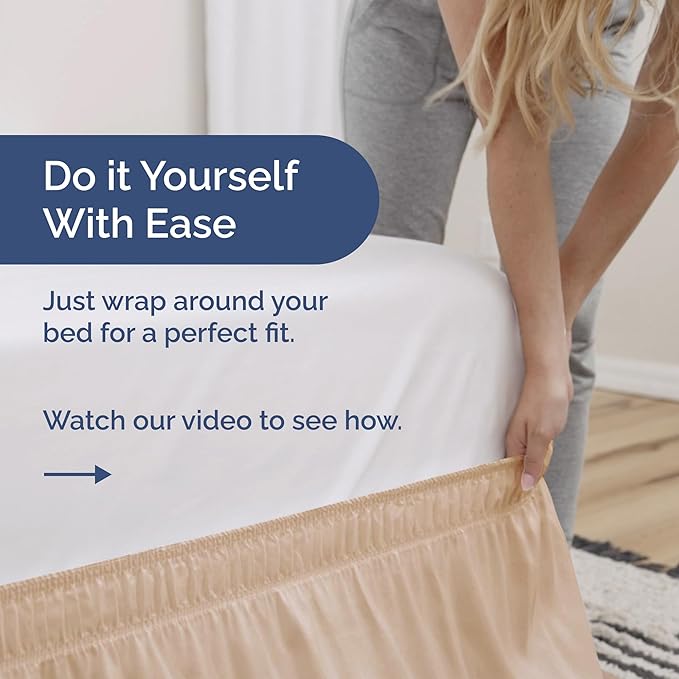 Wrap Around Dust Ruffle Bed Skirt - Cream - for Queen Size Beds with 12 Inch Drop - Easy Fit Elastic Strap - Adjustable Pleated Bedskirt w/Brushed Fabric - Wrinkle Free - for Women, Men, Kids & Teens