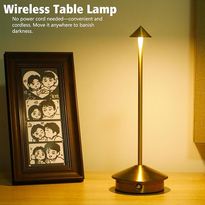 Cordless LED Table Lamp, Rechargeable 5200mAH Battery Operated Lamp for Decor, 3 Color Stepless Dimming Desk Lamps, for Restaurant, Bedroom, Outdoor Camping, Coffee Shop, Night Light