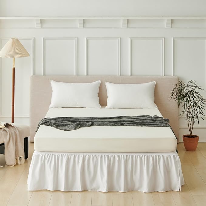 Bed Skirt King Size Ruffled Bed Skirt with Split Corners, King Bed Skirts 18 Inch Drop, King Size Bed Skirting with Platform, White, 18'' King