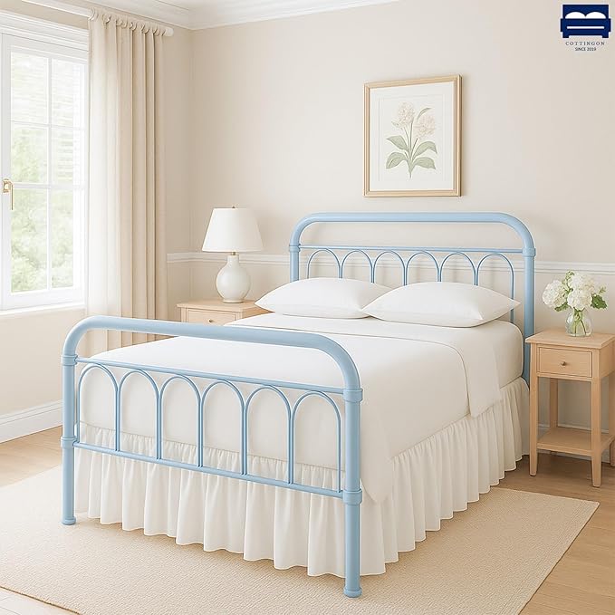 Cottingon Bed Skirt Full 22" Drop with Split Corners, 100% Microfiber Soft and Stylish, Dust Ruffle with Platform, White