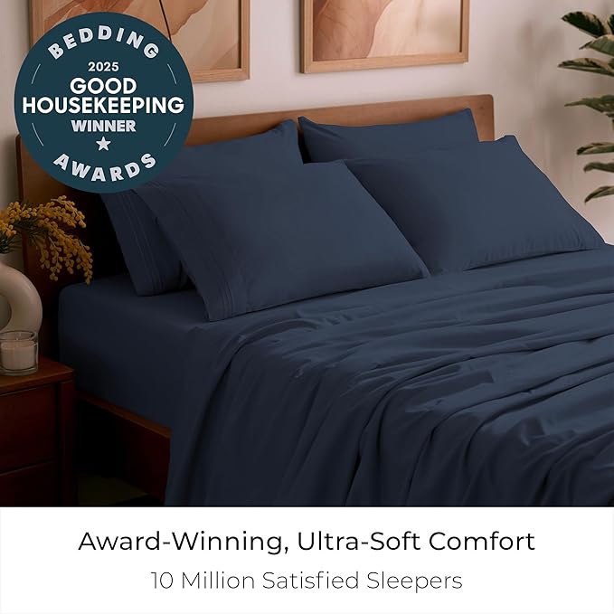 Mellanni Queen Sheet Set - 6-Piece Iconic Collection Bedding, (Including 4 Pillowcases), 16-Inch Deep Pocket, Easy Care, Extra Soft, Cooling Sheets, Brushed Microfiber - Navy Blue