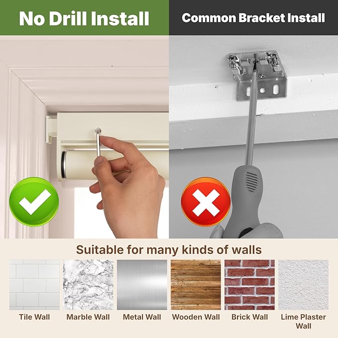 HESTIA No Drill Cordless Blackout Roller Shades Screwless Waterproof Shower Window Blinds, Auto-Retraction Easy Install Blind for Bathroom/Kitchen/Office/Exterior, Cream, 57" W x 54" H
