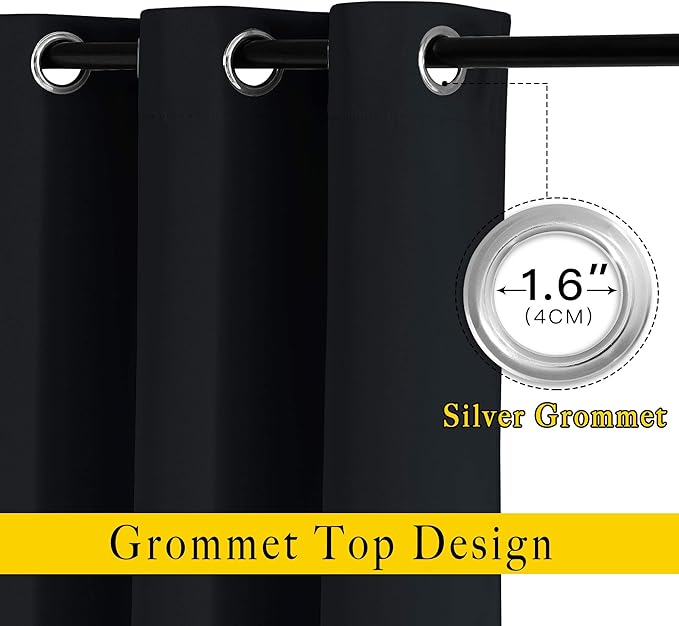 NICETOWN Black Out Curtains for Living Room - Easy Care Solid Thermal Insulated Grommet Blackout Panels/Drapes for Bedroom Window (2 Panels, 66 inches Wide by 54 inches Long)