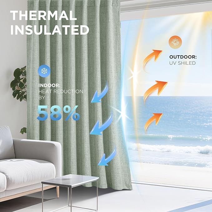 Joydeco Blackout Curtains for Bedroom - 100% Light Blocking 2 Panels Sage Green Drapes 42" W x 72" L, Thermal Insulated Room Darkening Curtains, Linen Textured for Living Room, Rod Pocket & Back Tabs