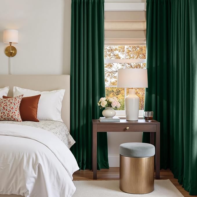 Lazzzy Velvet Blackout Curtains Thermal Insulated Room Window Drapes Super Soft Luxury Curtains for Living Room Bedroom Rod Pocket 2 Panels, Emerald Green, 52" W x 102" L