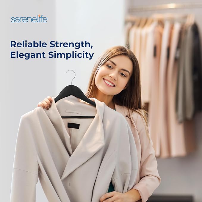SereneLife 30 Pack Black Wooden Hangers Heavy Duty Non Slip Clothes Hanger Set with 360° Swivel Chrome Hook Notches and Pants Bar 10 lb Capacity Closet Organizers for Shirts Suits Coats Dresses