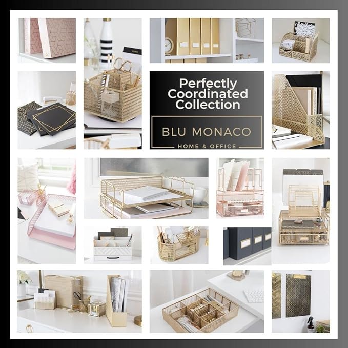BLU MONACO | Cardboard Magazine File Holder Set of 4 | Vertical Magazine File Holder for Desk and Shelves | Cream Gold Foldable Magazine Holders with Label Slots