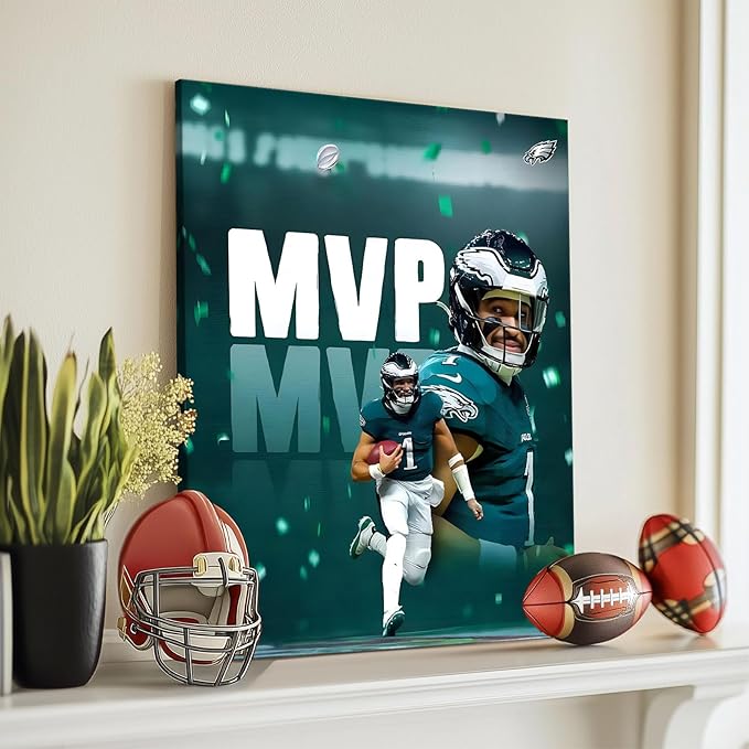 B.B.F MAKE 2025 Super Canvas Bowl Wall Art Champions MVP Hurts Canvas Wall Decor Eagles Poster Print Philadelphia Sports Star Picture Gift Modern Bedroom Living Room Home Decoration, Framed 20x24inch