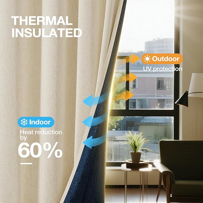 Blackout Curtains 84 Inch Length 2 Panels Set for Living Room, Grommet Linen-Look Textured Light Blocking Room Darkening Energy Saving Thermal Insulated Drapes for Bedroom (W52xL84, Cream)
