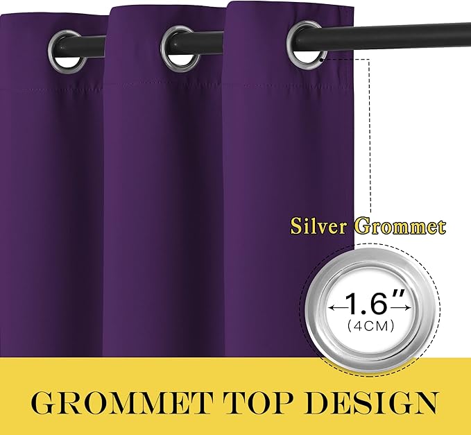 NICETOWN Patio Blackout Curtain Panels - Extra Wide Sliding Door Thermal Insulated Drape, Privacy Room Divider Curtain for Bedroom Office (Royal Purple, 66 x 118 Inch Long)