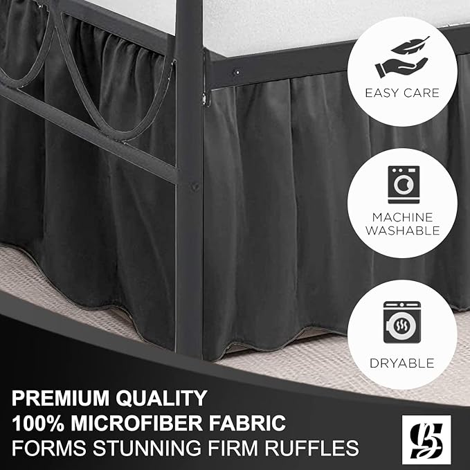 SKY BEDDINGS - Full Size Ruffled Bed Skirt with Split Corners - 18 Inch Drop Dust Ruffle Bed Skirt with Platform Three Sided Coverage - 100% Microfiber, Dark Grey