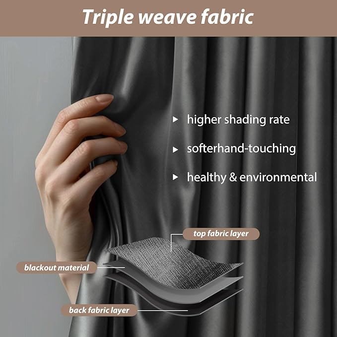 Room Divider Curtains with Ceiling Curtain Track Set Window Curtain for Bedroom,Living Room Total Blackout Thermal Insulated Privacy Ceiling Track Curtain W 6 × H 8 FT Deak-Grey drape&Black track