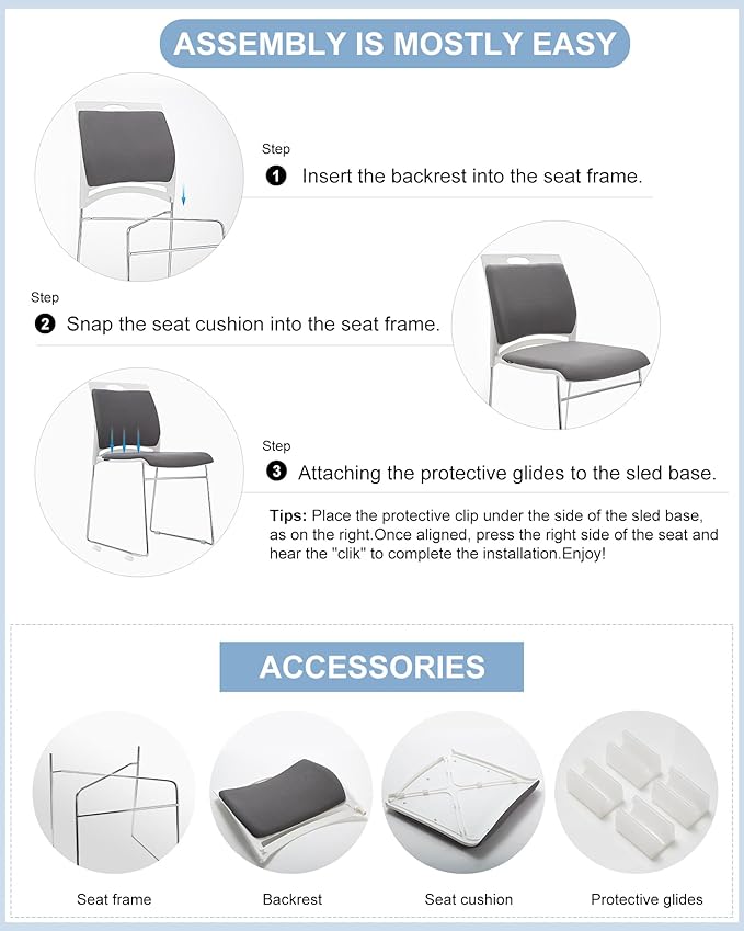 20 Stacking Chairs Stackable for Waiting Room, Office Home Guest Chair, Reception Chair, Waiting Room,Multi-Purpose Room,Break Room,Training, Cafeteria with1102LB Capacity - Gray