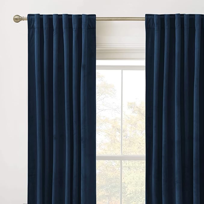RYB Home Navy Blue Velvet Door Curtains - Room Darkening Curtains for Bedroom, Thermal Insulated Noble Elegant Decorative Window Drapes, Width 42 x Length 84 inch, 2 Panels