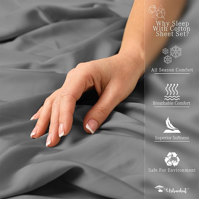 URBANHUT 800 Thread Count 100% Cotton California King Size Sheets, Luxury 4 Piece Cal King Bedsheets, Hotel Sheets Sateen Finish - Better Than Egyptian, 16" Elasticized Deep Pocket - Dark Grey
