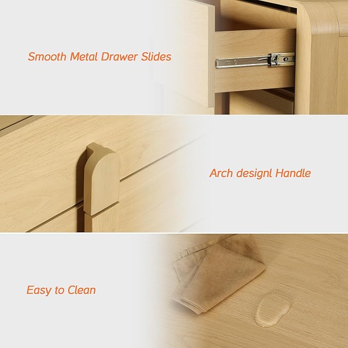 WAMPAT 3 Drawer Dresser for Bedroom,31.5" Wide Mid Century Modern Wide Chest of Drawer, Wood Tall Nightstand with Curved Edge Handles, Closet Dresser TV Stand for Bedroom, Oak
