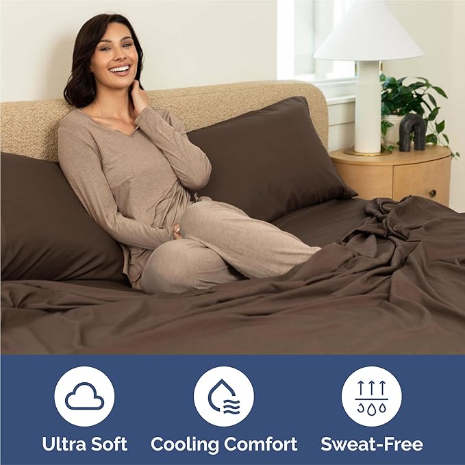 Queen 6 Piece Sheet Set - Cooling, Comfy & Breathable - Hotel Luxury Bedding, Includes Fitted Sheet for Women, Men, Kids and Teens - 1 Flat, 1 Fitted Sheet, 4 Pillowcases with Deep Pockets - Brown