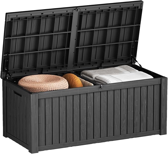 Outdoor Storage Box Waterproof Large, 180 Gallon Lockable Resin Deck Box, Patio Storage Bin for Pool Accessories Cushion Furniture, Garden Tools, UV-Resistant Outside Delivery, Black