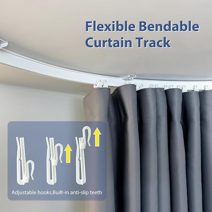 Room Divider Ceiling Mounted Curtains Track Sets Extra Wide Blackout Curtain Flexible Tracks for Bedroom Privacy Partition Separator, 1Panel Grey Drape and White Rail, W8.3 x H10ft