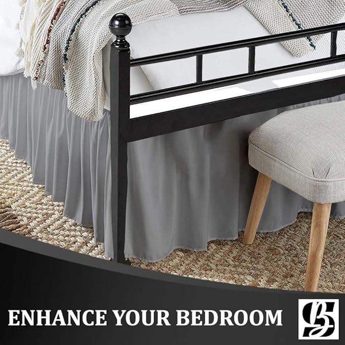 SKY BEDDINGS - Full Size Ruffled Bed Skirt with Split Corners - 16 Inch Drop Dust Ruffle Bed Skirt with Platform Three Sided Coverage - 100% Microfiber, Light Grey