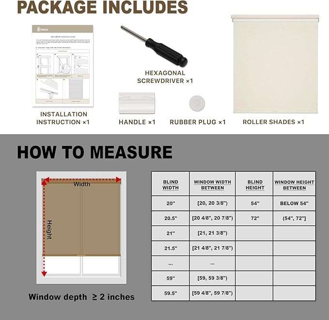 HESTIA No Drill Cordless Blackout Roller Shades Screwless Waterproof Shower Window Blinds, Auto-Retraction Easy Install Blind for Bedroom/Living Room/Kitchen, Cream Linen, 23.5" W x 72" H