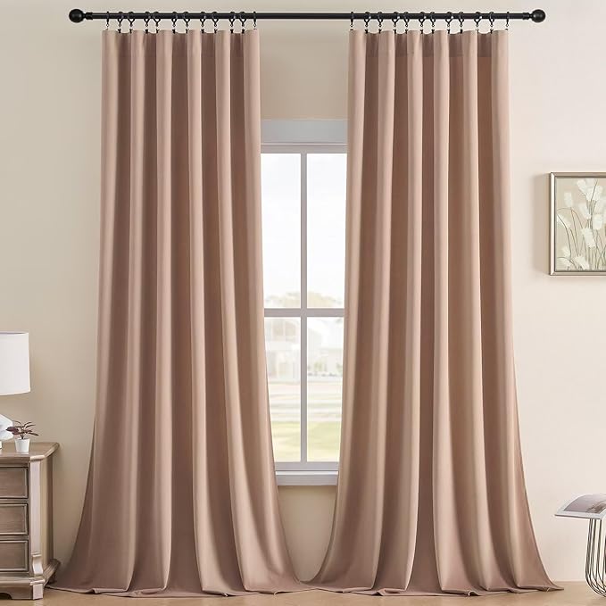 Joydeco Velvet Curtains Rose Beige Blackout Curtains Thermal Insulated 120 inches Extra Long Window Curtains Soft Room Darkening Drapes for Bedroom Living Room Elegant Rod Pocket 2 Panels Rose Beige