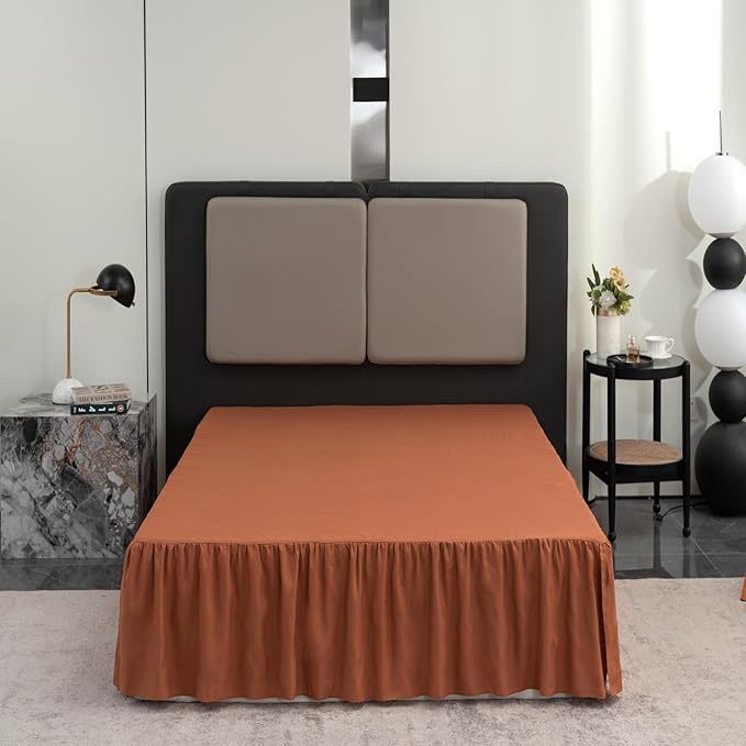 Bed Skirt King Size Ruffled Bed Skirt with Split Corners, 18 Inch Drop Dust Ruffle Bed Skirts with Platform, Terracotta