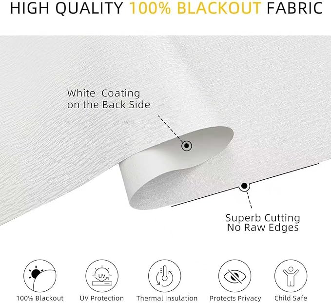 ChrisDowa Cordless Blackout Roller Shades for Windows, Striped Free-Stop Window Blinds with Privacy, Thermal Insulated Window Shades for Home, Office and Door. White, 53" W x 72" H