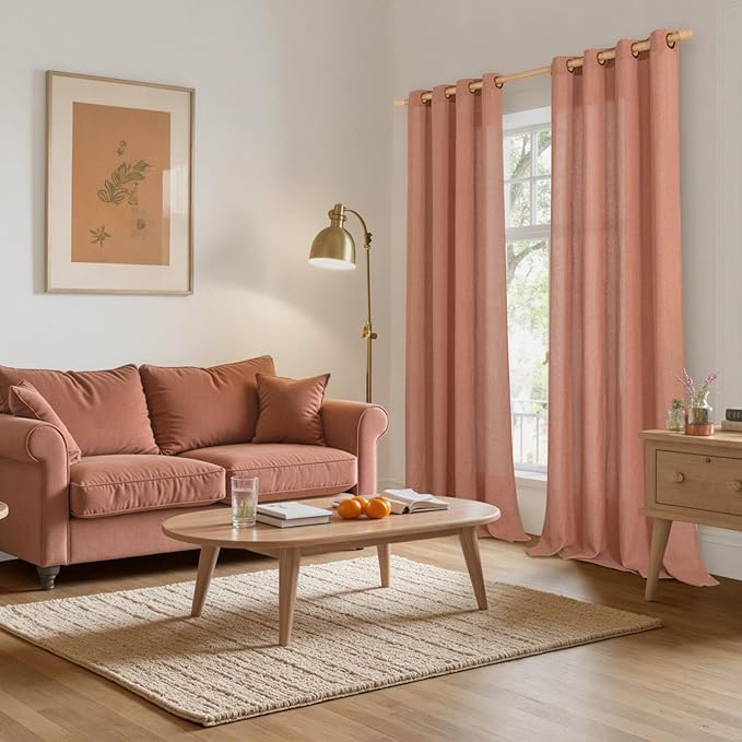 YoungsTex Terracotta Linen Curtains 102 Inch Length for Living Room, Burnt Orange Semi Sheer Drapes Bronze Grommet Extra Long Light Filtering Privacy for Bedroom, 52 x 102 Inch, 2 Panels