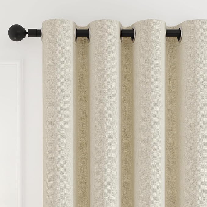 Blackout Curtains for Bedroom, Thermal Insulated Curtains 63 Inch Length Curtain 2 Panels, Soft Farmhouse Linen-Look Textured Full Light Blocking Room Darkening Drapes, W52xL63, Cream