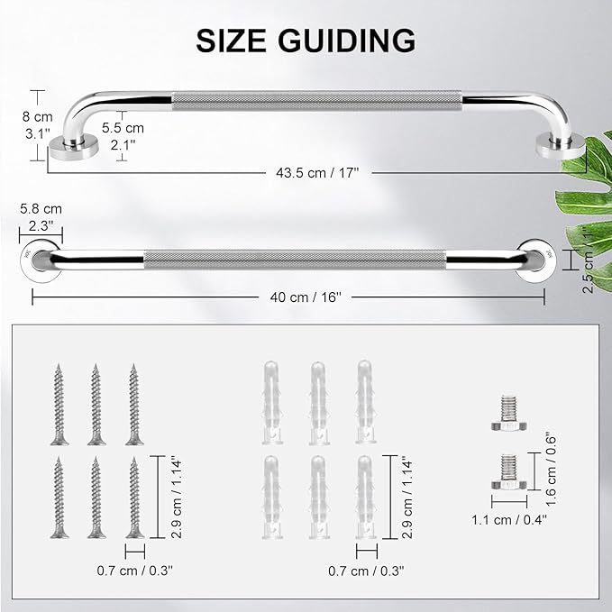 supregear Grab Bars for Bathtubs and Showers, Anti Slip Bathroom Grab Bars for Seniors, 304 Stainless Steel Safety Shower Handle, Toilet Handicap Elderly Assist Bathroom Wall Handle, 16 inch