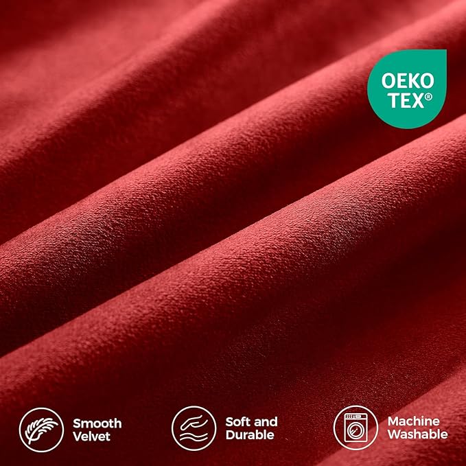 Pinch Pleated 100% Blackout Curtains for Bedroom, Red Velvet Curtains for Living Room, Black Out Curtain 86 inch Long Room Darkening, Blackout Pinch Pleat Drapes with Hooks 2 Panels