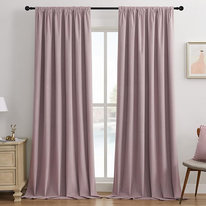 Joydeco Rose Pink 100% Blackout Curtains 120 Inch 2 Panels, Luxury Thermal Pink Velvet Curtains for Bedroom Living Room, Soundproof Blackout Window Drapes, Rod Pocket & Back Tab (52W x 120L)