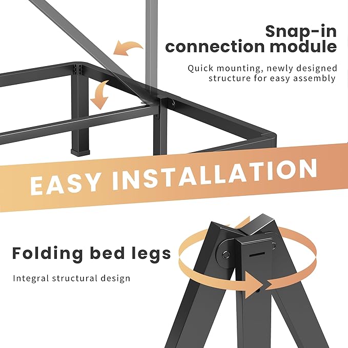 4 Inch Full Heavy Duty 3500 lbs Bed Frame with Round-Corner Legs & Anti-Squeak Design – Quick Assembly Metal Platform, No Box Spring Needed