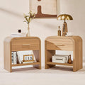 Night Stand Set of 2 [Unique Curved Profile] [FSC-Certified Wooden Board] 1-Drawer and 1 Storage Shelf Nightstand 24" H Metal Handle Modern Bedside Table