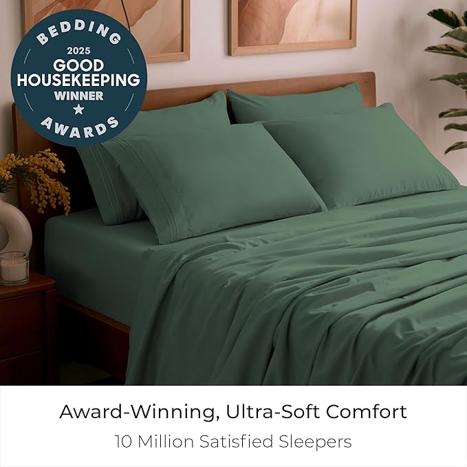 Mellanni King Sheet Set - 6-Piece Iconic Collection Bedding, (Including 4 Pillowcases), 16-Inch Deep Pocket, Easy Care, Extra Soft, Cooling Sheets, Brushed Microfiber - Emerald Green