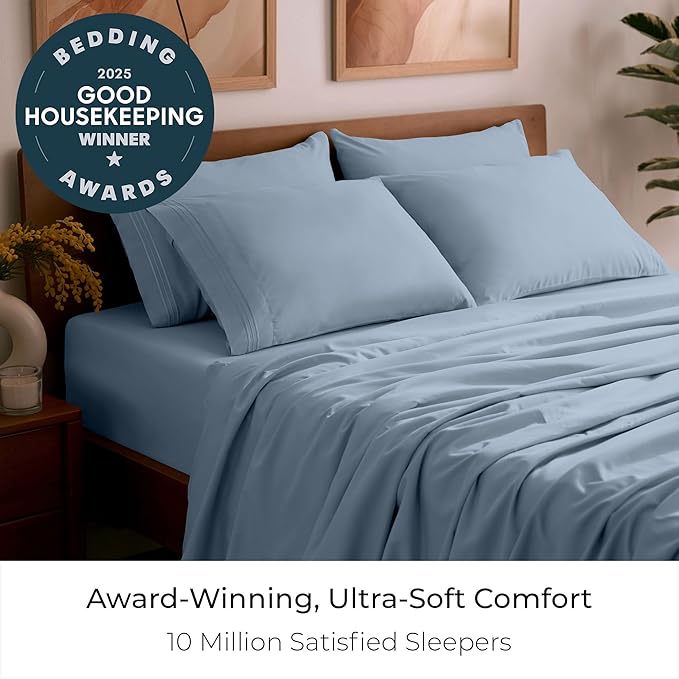 Mellanni California King Sheet Set - 6-Piece Iconic Collection Bedding, (Including 4 Pillowcases), 16-Inch Deep Pocket, Easy Care, Extra Soft, Cooling Sheets, Brushed Microfiber - Blue Hydrangea